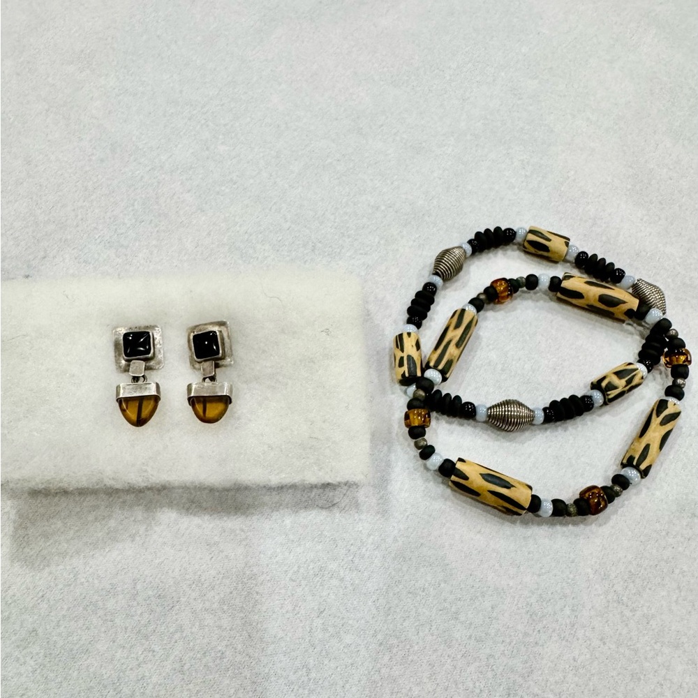 Elegant animal print Black and Brown Beaded Jewelry Set